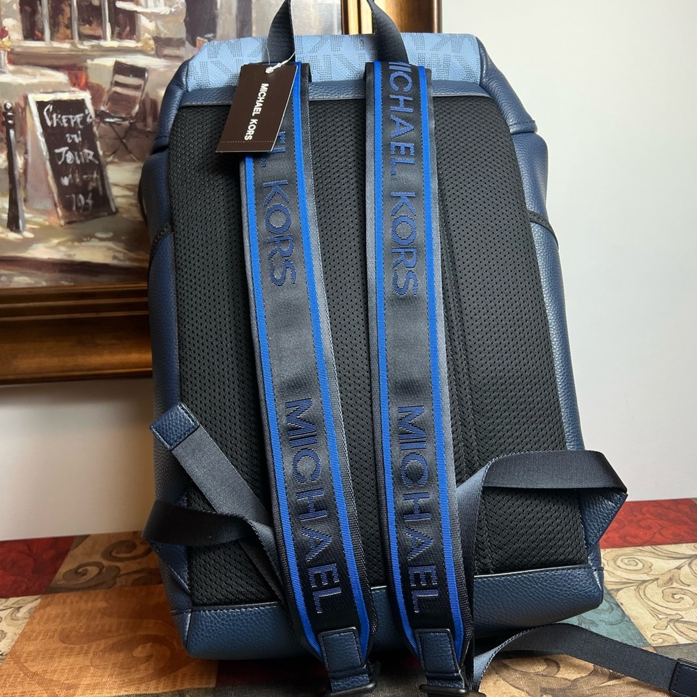 Michael Kors Mens Cooper Embossed Faux Leather and Logo Stripe Backpack - Picture 4 of 8